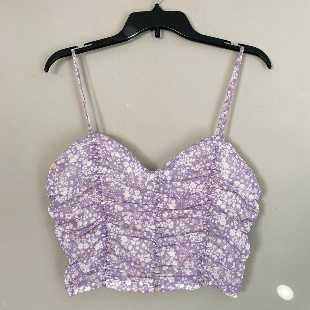 Forever 21 purple floral ruched crop top